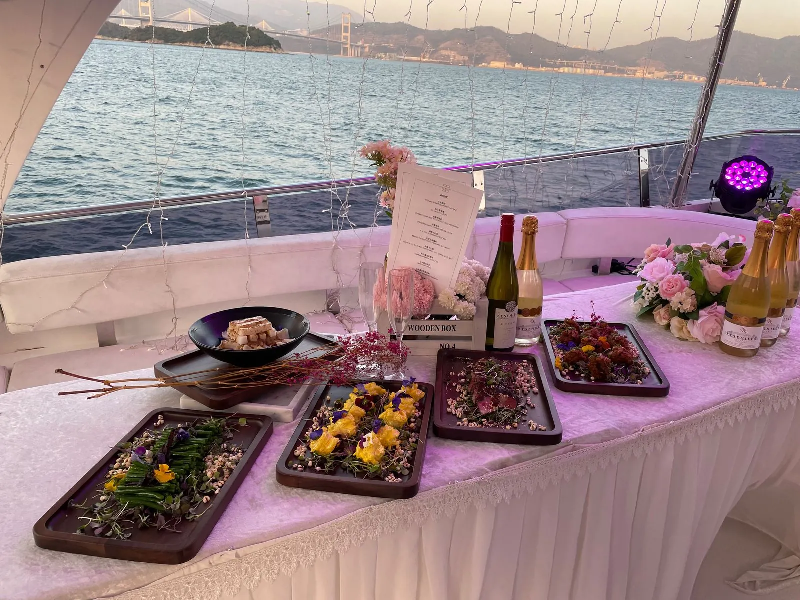 A catered spread on the deck of Kingdom 72